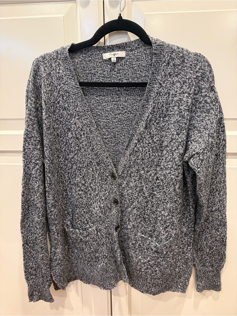 Madewell Marled Gray V-Neck Button Cardigan